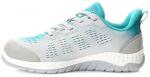 Preview: The shoe is sporty, with a gray and turquoise upper. It has breathable inserts and a bright, non-slip sole. The shape is sleek and modern.