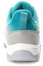 Preview: This is a sports shoe made of gray and turquoise material. The heel is slightly raised and the shoe has a white sole. The upper appears soft and padded.