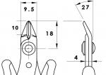 Preview: The image shows technical drawings of a tool, likely a pair of pliers. It includes dimensions in millimeters and two views: front and side. The lines are clear and schematic.
