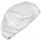 Preview: The image shows a white, plastic headgear often worn in kitchens. It is lightweight and has a wavy surface, similar to a shower cap.