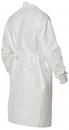 Preview: The image shows a white, long coat made of plastic. It has long sleeves and a tie at the neck. The coat is simple and protects against contamination.