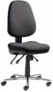 Preview: The office chair has an ergonomic shape with a gray, padded seat and backrest. It stands on a five-spoke base with casters for mobility and has multiple adjustment options.