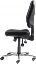Preview: The image shows a black office chair with a padded seat and a high backrest. It has a chrome-colored base with casters and adjustable levers.