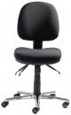 Preview: The office chair has a black upholstery with a round backrest and a wide seat. It stands on a chrome-plated five-star base with casters, which allows for height adjustment.