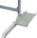 Preview: The image shows a metal desk pad. It has a simple, gray surface and a slightly beveled front edge. A support connects it to a sturdy table frame.