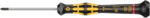 Preview: The image shows a screwdriver with a long, narrow metal head and an ergonomically shaped handle. The handle is black with yellow accents and textured zones.