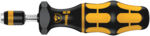 Preview: The image shows a screwdriver with an ergonomic handle. The handle is black with yellow, non-slip rubber areas. At the tip is a detachable head that can be used for various types of screws.