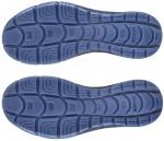 Preview: Das Bild zeigt die Unterseiten eines Paar Schuhe mit einer blauen, strukturierten Sohle. Die Sohle hat verschiedene Muster für besseren Grip und Flexibilität.