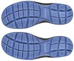 Preview: The image shows the undersides of a shoe with a blue rubber sole. The sole features a diamond-shaped pattern with various indentations that provide good traction.