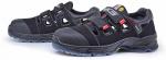 Preview: These are black safety shoes with a sturdy rubber sole and multiple Velcro fastenings. They feature closed toes and side ventilation openings for comfort.