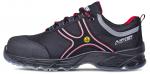 Preview: The shoe is black with striking red accents. It has a chunky sole and is made of sturdy, breathable material. Laces and a sporty design emphasize its functional style.