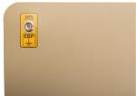 Preview: The image displays a beige, textured background with a yellow sticker in the top left corner. The sticker includes the text 