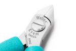Preview: The image shows a silver, pointed pliers with a short, round handle. The handle has a turquoise rubber coating. The brand names 