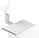 Preview: The image shows a silver shelf mounted on a white wall or bracket. It has a flat surface and a lateral support that stabilizes it.