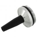 Preview: The image displays a round, silver metal part with a narrow, black rubber tip. It features a textured upper edge and a conical shape pointing downwards.