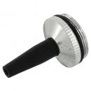 Preview: The image shows a small metal spout with a round, flat top and a thin tube pointing downwards. The spout has a black rubber seal.
