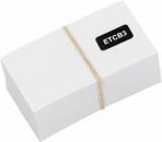 Preview: In the picture, there is a stack of white cards, tightly held together by a rubber band. One card has a black sticker with the inscription 