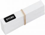 Preview: The image displays a stack of white, rectangular pieces of paper held together by a rubber band. One of the sheets has a black label with the inscription 
