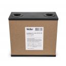 Preview: The image shows a square, brown cardboard box with two round openings on the top. On the front, there is a label with the name 