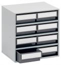 Preview: The image shows a compact, gray dresser with seven drawers. The top six drawers are the same size and on top of the dresser, the bottom drawer is larger and spans the width.