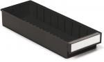 Preview: The image shows a black, elongated tray or box without a lid. It has a flat front and is divided inside into compartments to organize items.