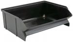 Preview: The image shows a black, rectangular storage box with open sides. It has an angled front that facilitates the removal of contents. The surface is smooth and solid.