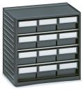 Preview: The image shows a compact, black drawer cabinet with several small drawers. Each drawer has a white labeling area. The cabinet has a smooth surface and is sturdy.