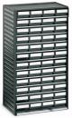 Preview: The image shows a black storage cabinet with several small drawers. Each drawer is narrow and has a transparent front part that makes the contents visible.