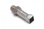 Preview: The image shows a metallic component with a cylindrical shape and a one-sided, flat square opening. It has thread-like structures on one end.