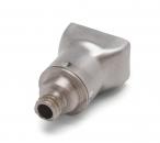 Preview: The image shows a metallic part that looks like a nozzle attachment. It has an angular shape with a round end that features a thread. The surface is shiny and smooth.