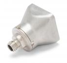 Preview: The image shows a metallic, smooth object with a triangular base that is curved upwards. There is a threaded connection at the bottom. The surface is shiny.