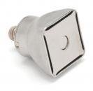 Preview: The image shows a silver, square lamp adapter. It has a smooth, metallic surface and a standardized threaded base for screwing into a socket.