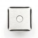 Preview: The image shows a square, metallic button. The surface is smooth with a matte texture, and there is a small, round dot in the center. The corners are slightly rounded.