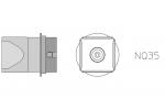 Preview: The image shows a technical drawing of a smaller object, possibly a sensor or a camera. There are views from the side and from above, labeled 