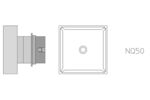 Preview: The image displays a technical drawing of a square object with a central opening. There is a side view and a label 