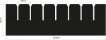 Preview: The image shows a black, rectangular shape with alternating, jagged edges. The dimensions are 259 mm wide and 80 mm high, with 25 mm wide notches.