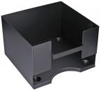 Preview: The image shows a square, black storage box with open sides, a flat front, and round openings at the bottom. It is designed to be simple and functional.
