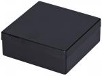 Preview: The image shows a square, black box. It has a flat lid and a smooth surface that appears shiny. The edges are right-angled and the box stands stable.