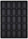 Preview: The image displays a black tray with 30 rectangular indentations, arranged in 6 rows and 5 columns. It has a smooth surface and is made from flexible material.