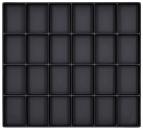 Preview: The image displays a grid of 25 rectangular, black compartments, arranged in five rows and five columns. The compartments are uniform in size and feature a simple design.