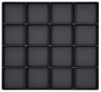 Preview: The image shows a square plate, divided into 16 equally sized, black, square compartments. The compartments are arranged in four rows and four columns.