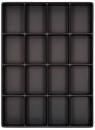 Preview: The image displays a rectangular tray with 16 individual, square compartments. It is uniformly black and has a smooth surface. The compartments are evenly arranged.