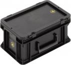 Preview: Die Abbildung zeigt eine rechteckige, schwarze Kunststoffbox mit einem flachen Deckel. Sie hat an einer Seite einen Griff zum Tragen und ist robust gestaltet. Ein gelbes Logo ist sichtbar.