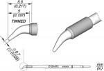 Preview: The image displays a technical drawing of a conical end piece with dimensions. There is a side view and a top view, both showing the end piece with a nozzle area and a thin cable.