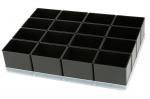 Preview: The image displays a rectangular container set with a clear base. At the top, there are 16 small black squares, perfect for storage or organization.