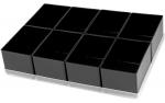 Preview: The picture shows a flat box with nine equally sized, square compartments. All compartments are black and arranged in three rows of three compartments each. The box has a clear bottom.