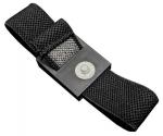 Preview: The image shows a black, flat strip of sturdy material with a central snap button. It has two loops at the ends that together form a kind of closure.