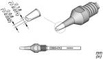 Preview: The image displays various views of a fine, metallic tip with different diameters. The dimensions are provided in millimeters and inches, with detailed drawings.
