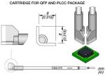 Preview: The image displays a technical drawing of a cartridge for QFP and PLCC packages. It includes various views and dimensions, such as a top view and a side view.