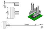 Preview: The image displays a technical drawing of a test adapter. It consists of a housing with two connectors aligned with a green circuit board. Dimensions are provided.